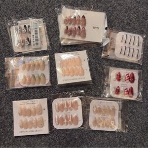 Lot of 10 Handmade Press-on Nail Tips Sets Almond Shape Med Length Med Nail Size